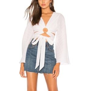 Revolve Tularosa Molly Blouse, White, O Ring Tie Waist Crop Top